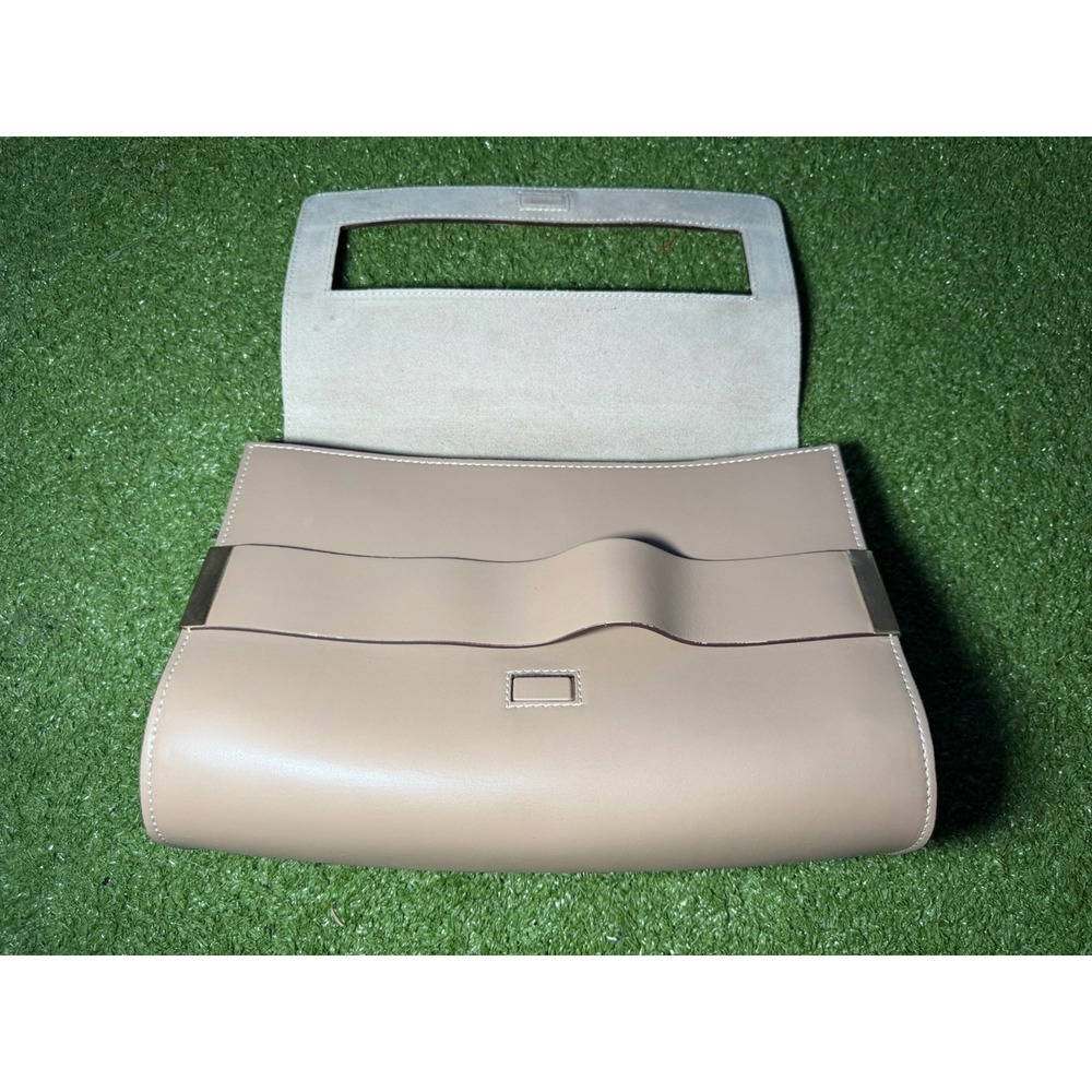 Alberta Di Canio Italian Leather Clutch Beige Taupe Gold Hardware Made In Italy - Picture 3 of 9